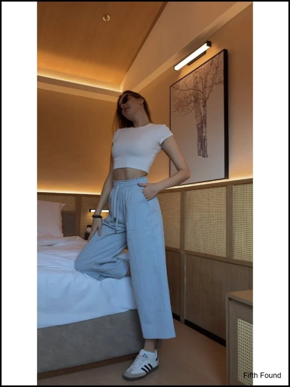 Wide Leg Palazzo Pants with Pockets Elastic Waist Drawstring Cotton Blend